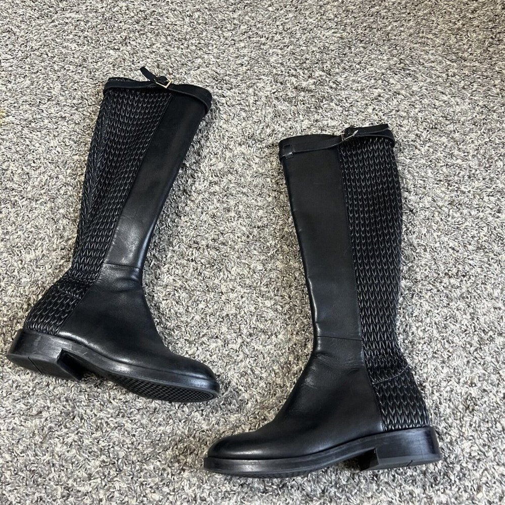Cole Haan Grand OS Tall Riding Boots Lexi Black Leather/Stretch Woven 5 B Zip - Picture 10 of 10
